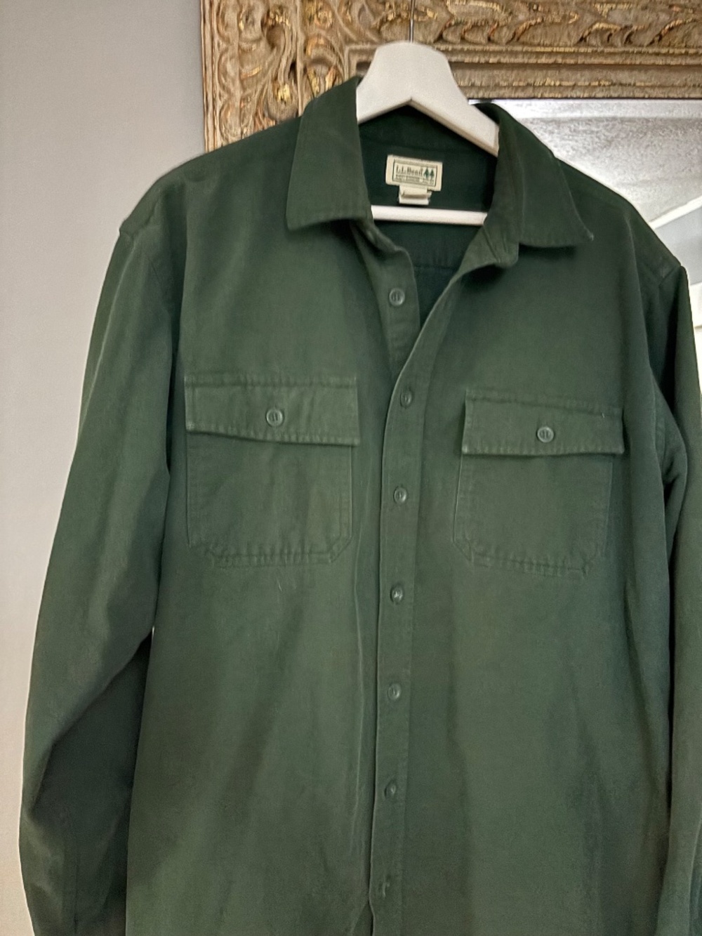 Men's Forest Green Iconic L.L. Bean Chamois Shirt, Size Large/Tall